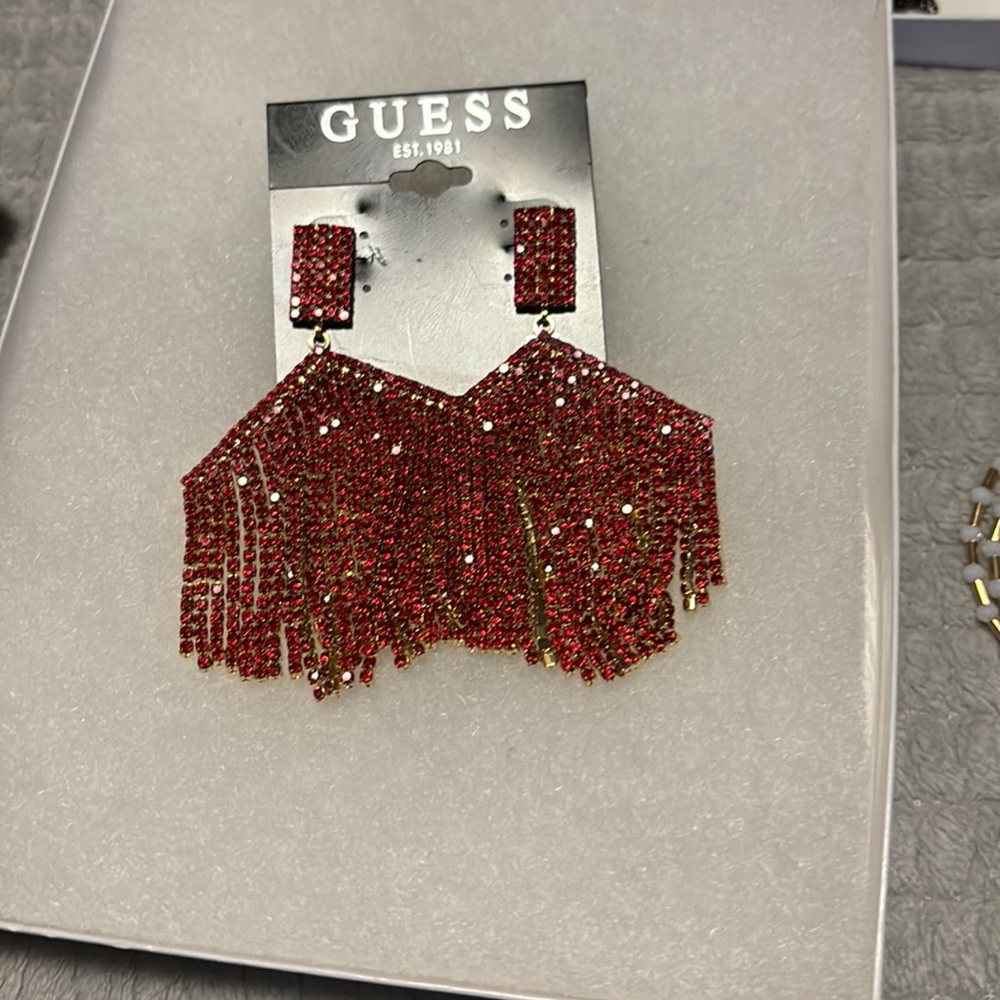 Guess ❤️ Red Geometric Statement Earrings